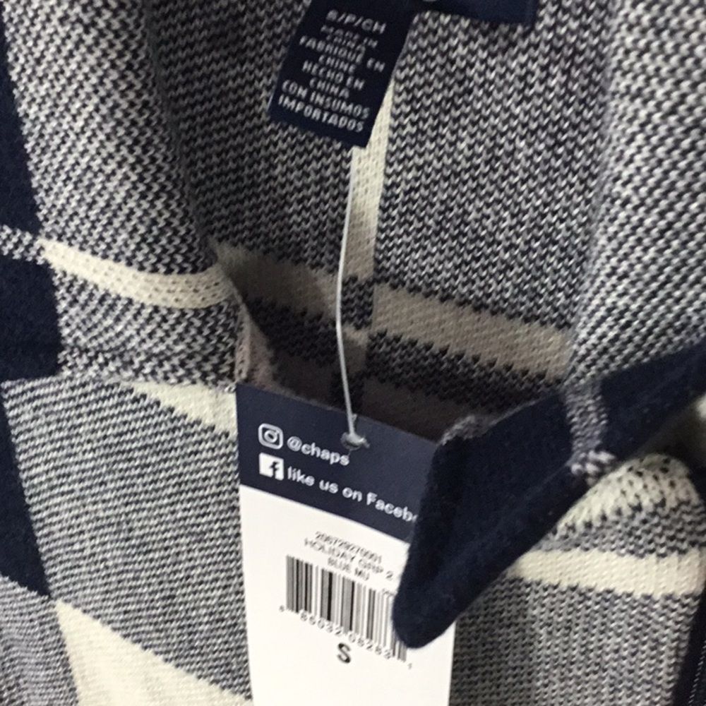 NWT Chaps Navy Plaid Asymmetric Full Zip Sweater Vest Womens Small Cotton - Picture 5 of 8